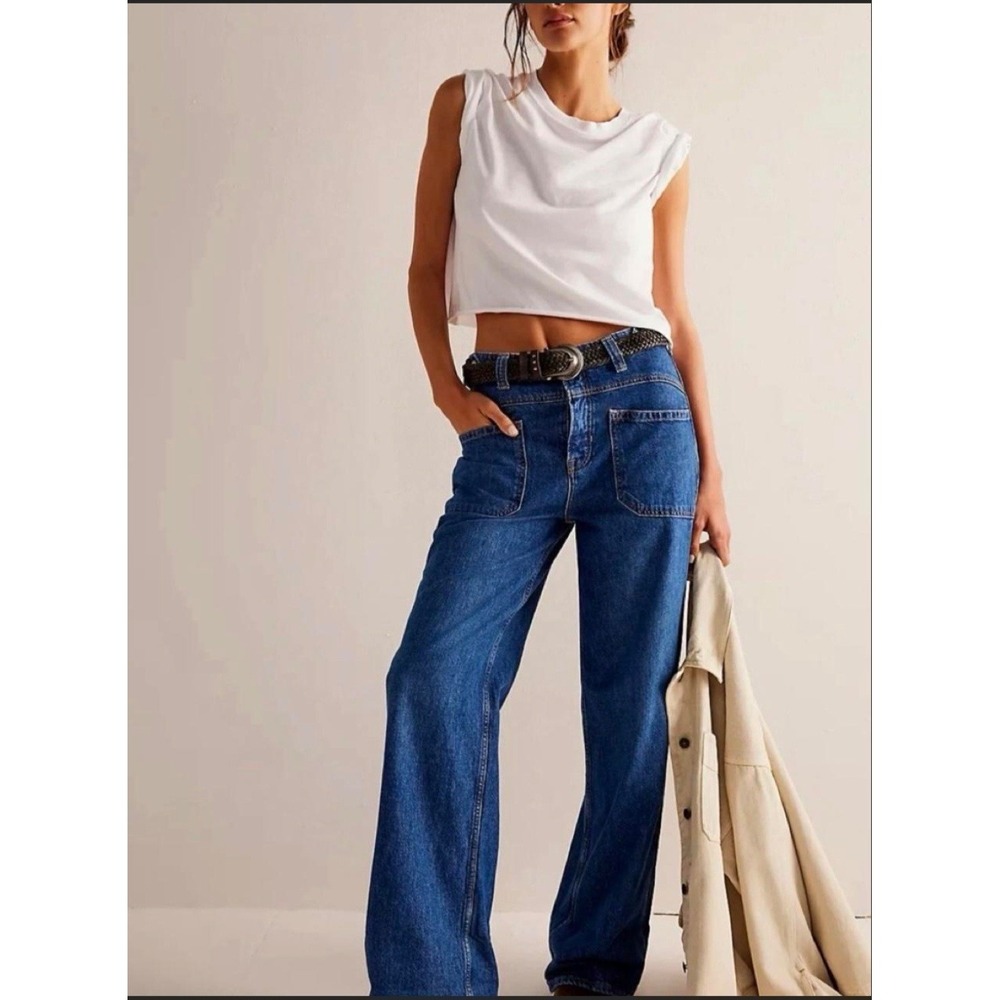 Free People We The Free Palmer Cuffed Jeans Tunnel Vision Baggy NWT Sz 27 $128